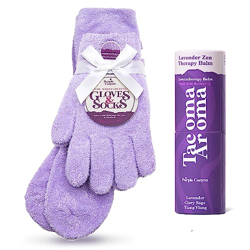 Lavender Moisture Duo Fuzzy Socks & Gloves with Essential Oil Balm - Purple Canyon
