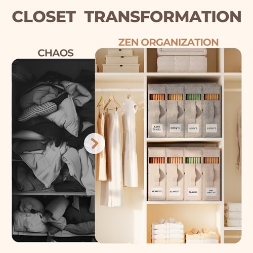 ZenStorage Beige 8-Pack Sheet Organizers for Linen Closet, Large Capacity