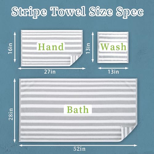 Gray and White Striped Cotton Washcloth Set - 6 Pack, 13x13 in, Quick Dry