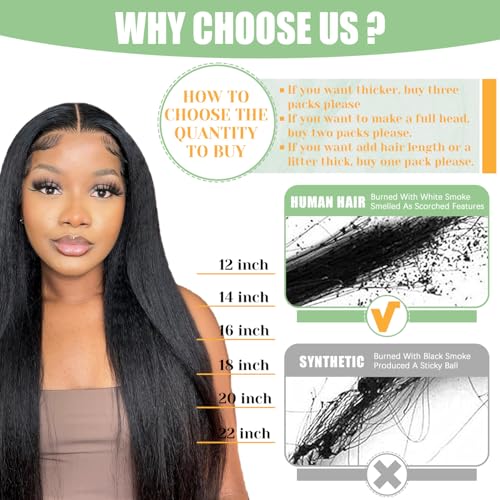 14 Inch Seamless Yaki Straight Clip-In Hair Extensions - Jet Black, 8Pcs, 115g