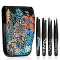Personalized Tweezers Set for Women Facial Hair in Floral Travel Case, Small Self Care Thoughtful Easter Basket Stuffers Gifts for Her Friend, Eyebrow Ingrown Hair Splinter Removal Grooming Kit Tiger