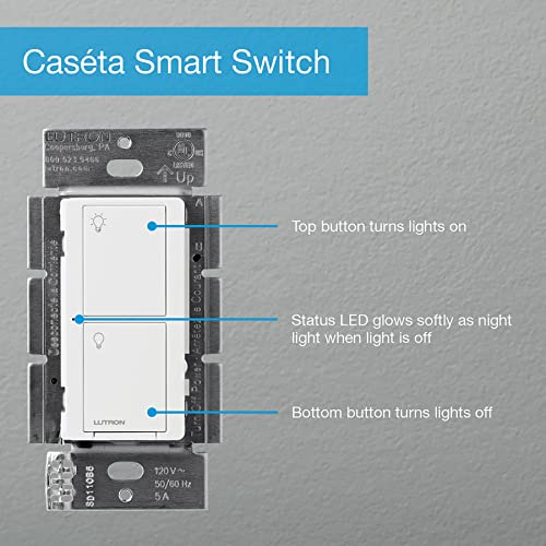White Lutron Caseta Smart Light & Fan Switch - 1 Pack, Remote Compatible