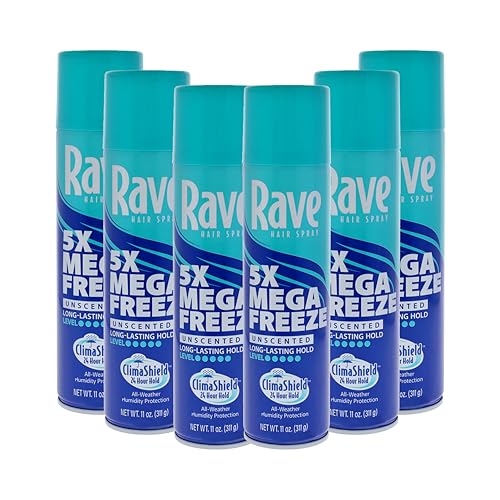 Rave 5X Mega Freeze Unscented Aerosol Hair Spray 6 Pack, 0.11 Fl Oz Each, Heat & Frizz Protection