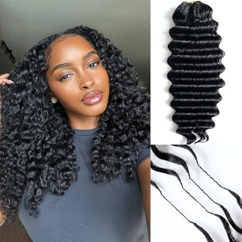 Deep Wave Crochet Hair Extensions 14 Inch 120g Pre-Separated Human Hair for Women - Reusable Micro Twists & Knotless String - Youleas
