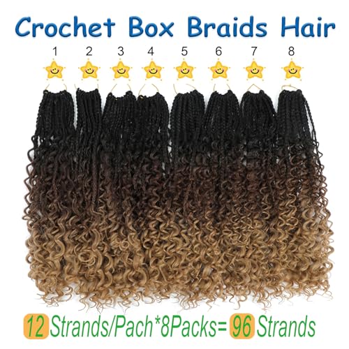 xrngrng Goddess Box Braids Crochet Hair 8 Packs - 1B/30/27, 14-Inch Pre-Looped Boho Braid Extensions