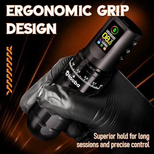 Black Wireless Rotary Tattoo Gun Kit - Cordless Pen with OLED Screen & 7 Strokes for Beginners