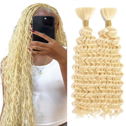 613 Blonde Deep Wave Braiding Hair Bundles - Brazilian Remy Natural Bulk Hair 20in