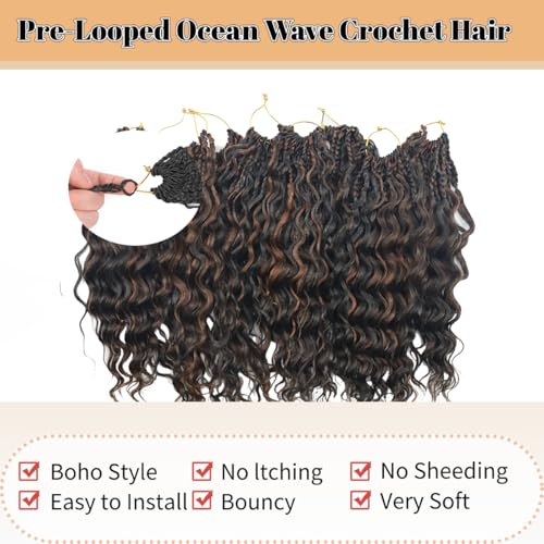 Pojui 12 Inch Ocean Wave Crochet Hair P1B/30 8 Packs Deep Wavy Curly Extensions