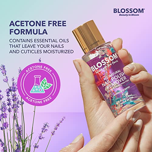 Blossom Non Toxic Nail Polish Remover Non Acetone, All Natural Scented, Vegan, Acetone Free Nail Polish Remover, Organic Plant-Based, Infused with Real Flowers, Made in USA, 2oz, Lavender