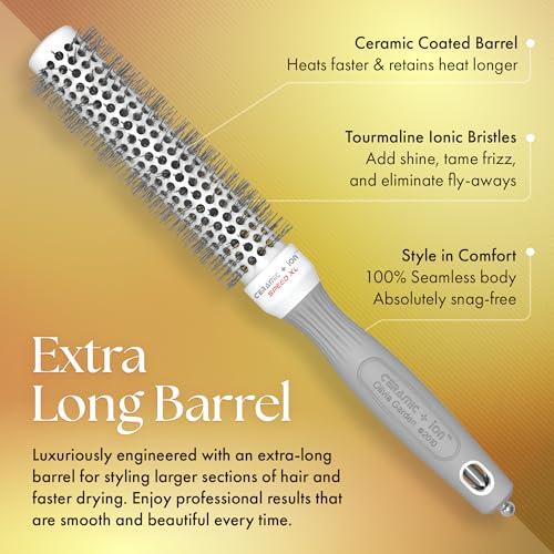 Olivia Garden Ceramic + Ion Speed XL - Extra-Long Round Thermal Hair Brush - Not Electrical - Professional Blowout Brush for Normal to Thick Hair