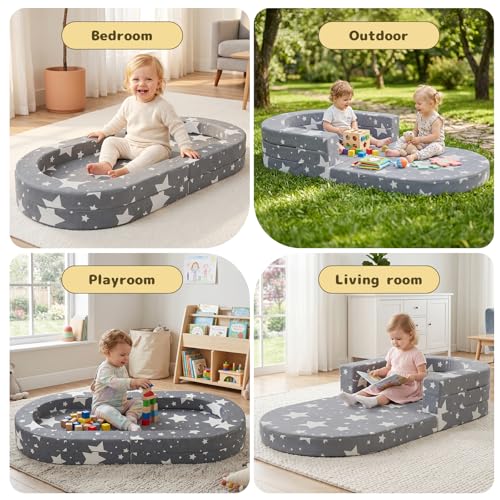 Travel Toddler Bed - Soft Foam Floor Bed Lounger with Washable Cover - Star, Medium Size