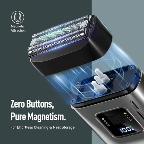 Cordless Foil Shaver for Men: Dual Replacement Heads (Foil + Trimmer), High-Speed 6000RPM,USB-C Rechargeable, IPX6 Waterproof Battery Display & Travel-Friendly/Home Use