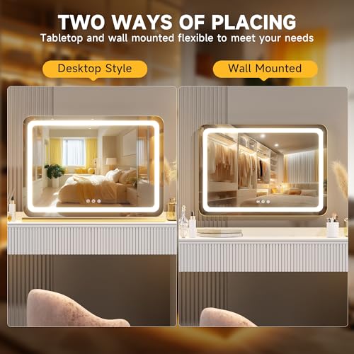 Hasipu Lighted Vanity Mirror with Lights - 22.8 x 18 Inches Dimmable LED Makeup Mirror, Touch Control, Gold