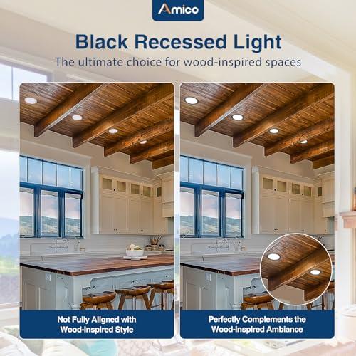 Amico Black 6 Inch LED Recessed Downlight - Canless Wafer Ceiling Light with 5 CCT