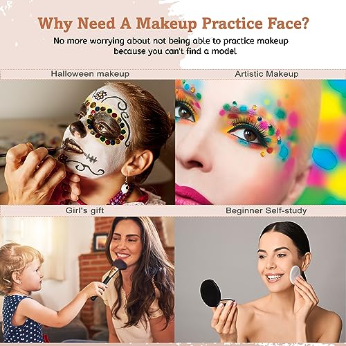 Makeup Mannequin Face - Silicone Head with Makeup Kit, Brushes & Bag for Practicing Skills or Gifts