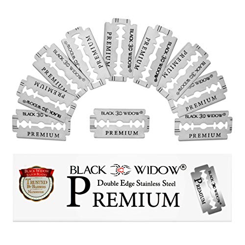 Black Widow Bundle Barber Straight Razor Gold and Matte Black - Premium Double Edge Razor Blades 100 Count Blades