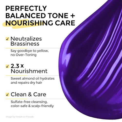 Purple Shampoo for Blonde Hair - Neutralizes Brass & Yellow Tones, Sulfate-Free