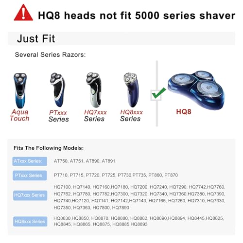 HQ8 Replacement Heads Compatible with Philips Norelco Aquatec Shaver, Blades for Philips HQ8 Heads, Compatible with Philips Shavers AT890,AT880,AT841,PT720 PT740,7180XL,8862XL