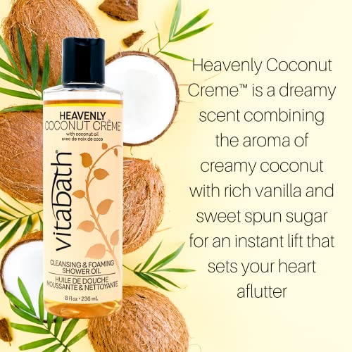 Vitabath Heavenly Coconut Creme Cleansing & Foaming Shower Oil Alluring Nourishing Body Wash & Hydrate - Daily Essential Dry Skin Quench for Women & Men - 8 fl oz