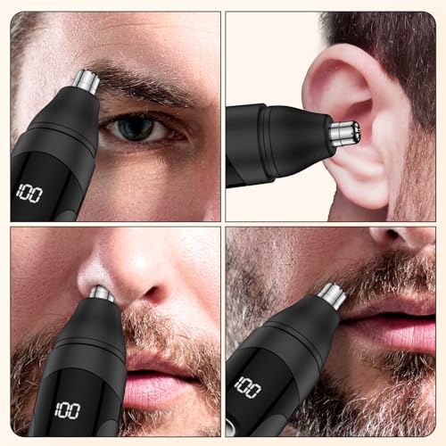 Nose Hair Trimmer,Painless Ear and Eyebrow Trimmer for Men with Dual Edge Blades,Rechargeable,Light Indicator Easy Washing (Black)