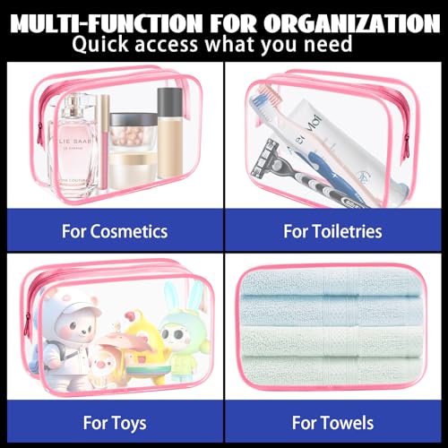 YedsIntu 16-Piece Clear Makeup Bags, Waterproof Toiletry Bags - Pink M (Rose) - TSA Carry-On