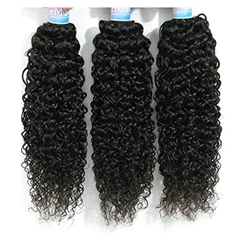 Kinky Curly Human Hair Bundles - 12, 14, 16 Inch Brazilian Weave Set - Natural Black