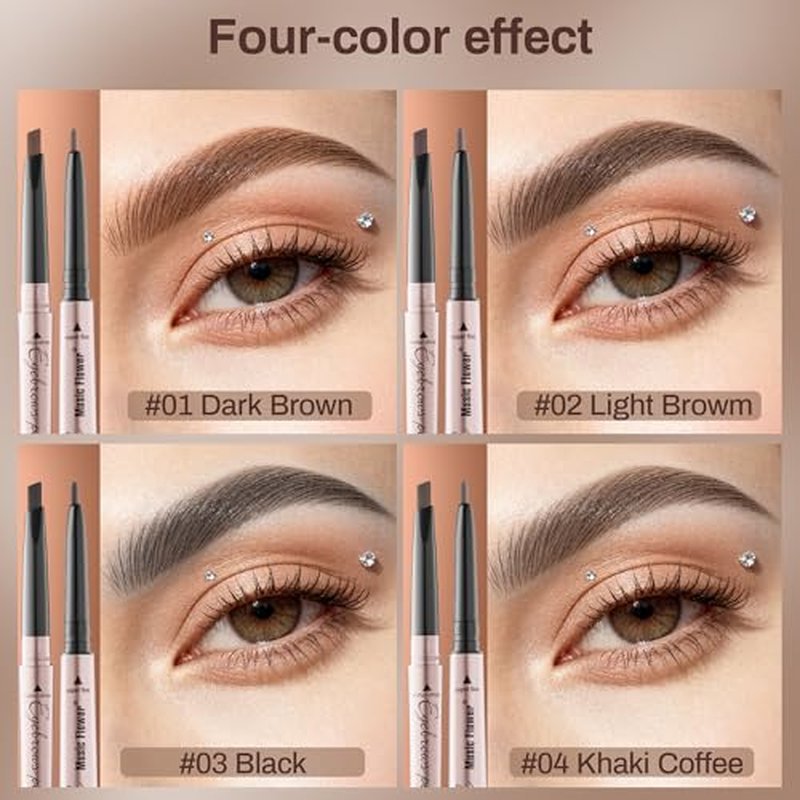 2 Pack Eyebrow Pencil, Waterproof Eyebrow Makeup with Dual Ends, Professional Brow Enhancing Kit with Eyebrow Brush (Dark Brown #1)