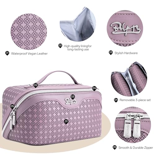 Purple Travel Makeup Bag for Women - 3 Piece Clover Cosmetic Set M-02