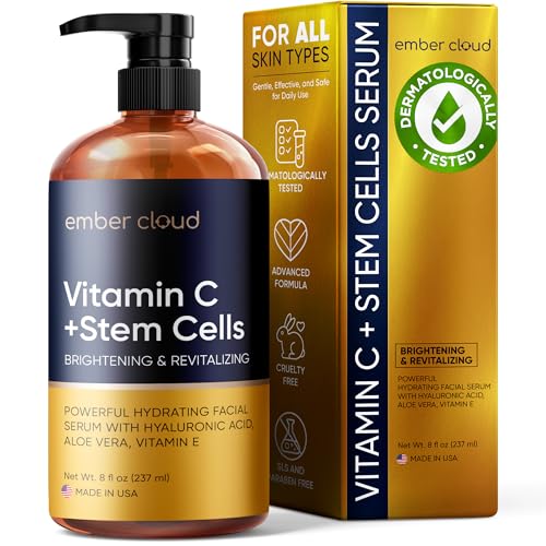 Vitamin C Serum for Face & Eyes (8Oz) with Hyaluronic Acid, Stem Cells, Vitamin E, Aloe Vera - Supports Skin Health & Even Tone