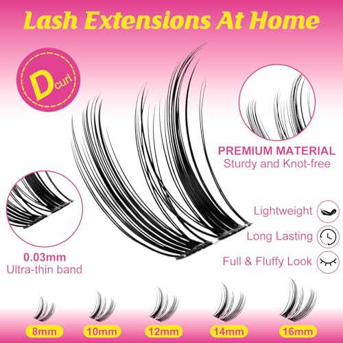Natural Lash Clusters, Freya 8mm DIY Wispy Cluster Eyelash Extensions, Thin Clear Band Individual Lashes D Curl Eyelash Clusters