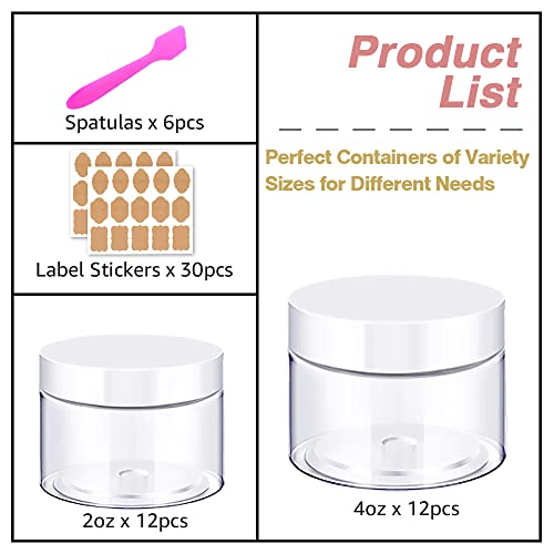 4 oz + 2oz Black & White Lids Small Plastic Containers with Lids (Set of 48) Plastic Jars with Lids Cosmetic Jar - for Lip Scrub, Cream, Slime, Craft Storage
