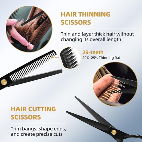 Ethyxe Hair Cutting Scissors Kit with Razor, 2-Scissors Set in Leather Case (Black)