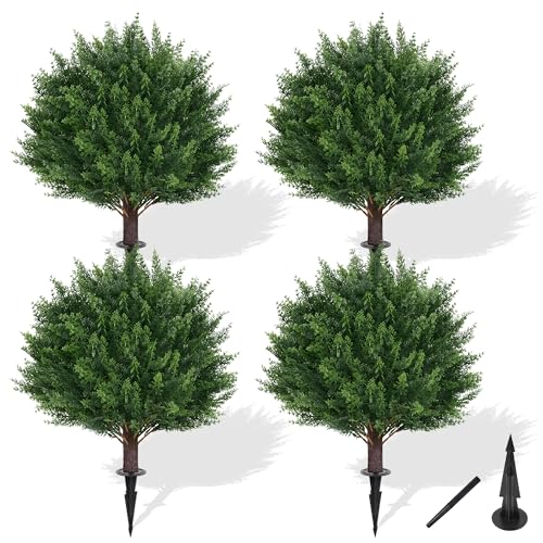 Grooy Artificial Cedar Ball Topiary Tree Set of 4 UV-Resistant Outdoor Decoration