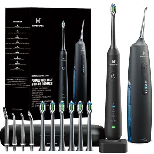 HUACO CARE Black Water Flosser & Electric Toothbrush Combo – Oral Hygiene Kit