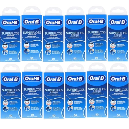 Oral-B Super Floss Pre-Cut Mint Floss Strands, Threaders 50 Count Pack of 12