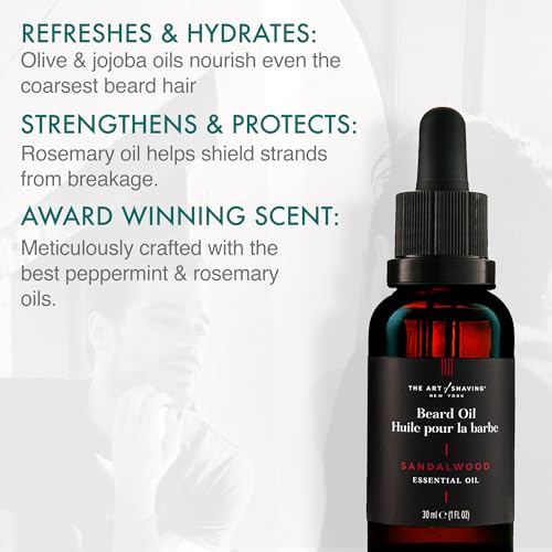 The Art of Shaving Beard Oil - Moisturizes & Tames Unruly Facial Hair, Sandalwood Scent, 1 oz
