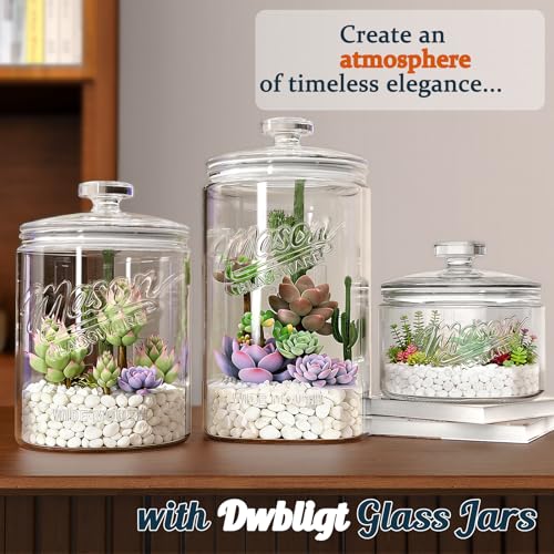 1.5 Gallon Airtight Glass Cookie Jars with Lids - 2 Pack, Mason Style, Food Storage