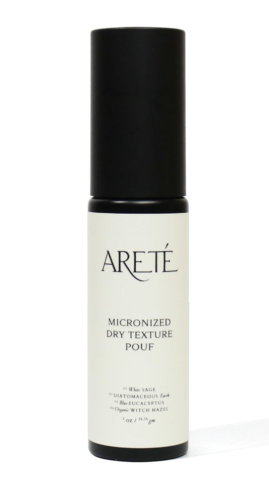 ARETÉ Micronized Dry Texture Pouf, Dry Shampoo for Women Texture Spray Powder, Volumizer, Refresher, and Scalp Treatment with Organic Witch Hazel, Blue Eucalyptus, White Sage, Made in USA, 1oz