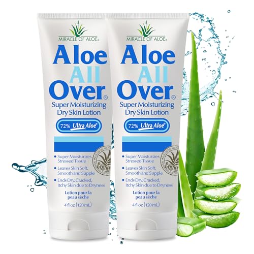 Miracle of Aloe¡¯s Aloe All Over Super Moisturizing Dry Skin Lotion (2-Pack, 4 oz) - Made with 72% UltraAloe Aloe Vera Gel. Safe for Everyone: Men, Women, Kids. Ends Flaking and Restores Dry Skin Fast