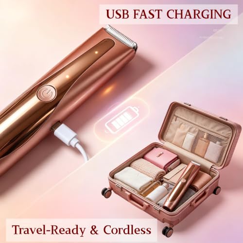 2-in-1 Waterproof Bikini & Face Hair Trimmer for Women - Rose Gold