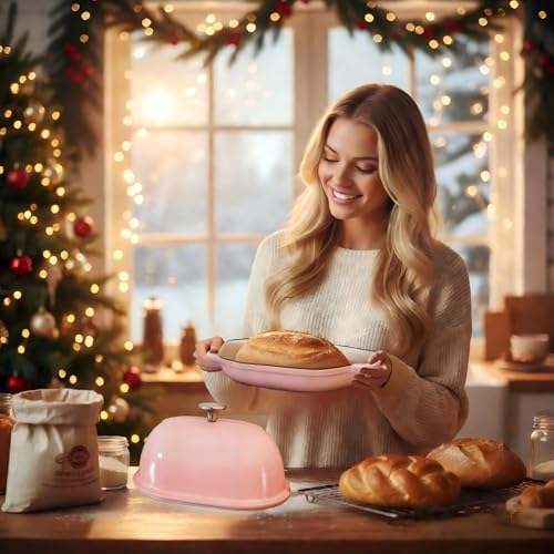 Cookalavore Pink 6QT Cast Iron Bread Oven with Lid & Silicone Mat