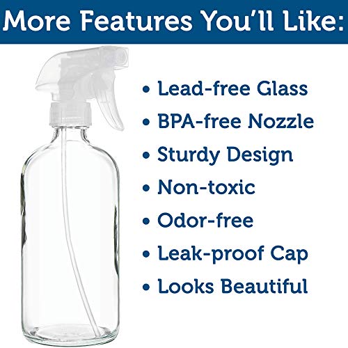 16 oz Refillable Glass Spray Bottles for Plants & Cleaning - Clear & Durable