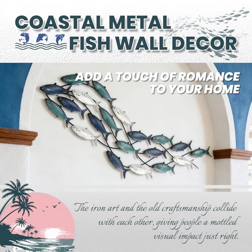 Large Metal Fish Wall Art - Nautical 3D Marine Decor, 59" Coastal Wall Sculpture