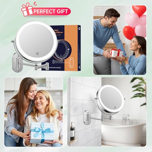 FUNTOUCH 5000mAh Rechargeable Wall-Mounted Makeup Mirror with Light - Polished Chrome
