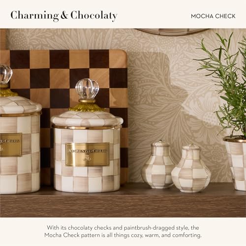 MacKenzie-Childs Salt & Pepper Set Small Mocha Check - Brown & White Kitchen Decor