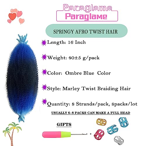 Ombre Blue Afro Twist Hair 16 Inch for Soft Locs - Pack of 8