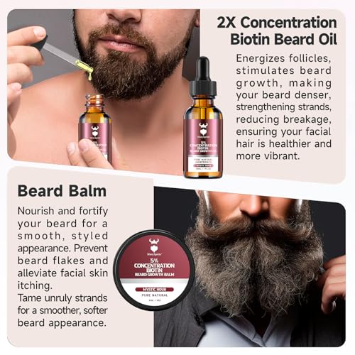Men's Beard Growth Kit & Balm with Biotin, Natural Oils - MistySprite