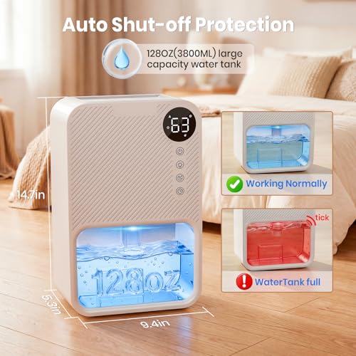 YEMIGTECH White 128oz Dehumidifier for Home Basement Bathroom RV Quiet Portable with Timer Night Light