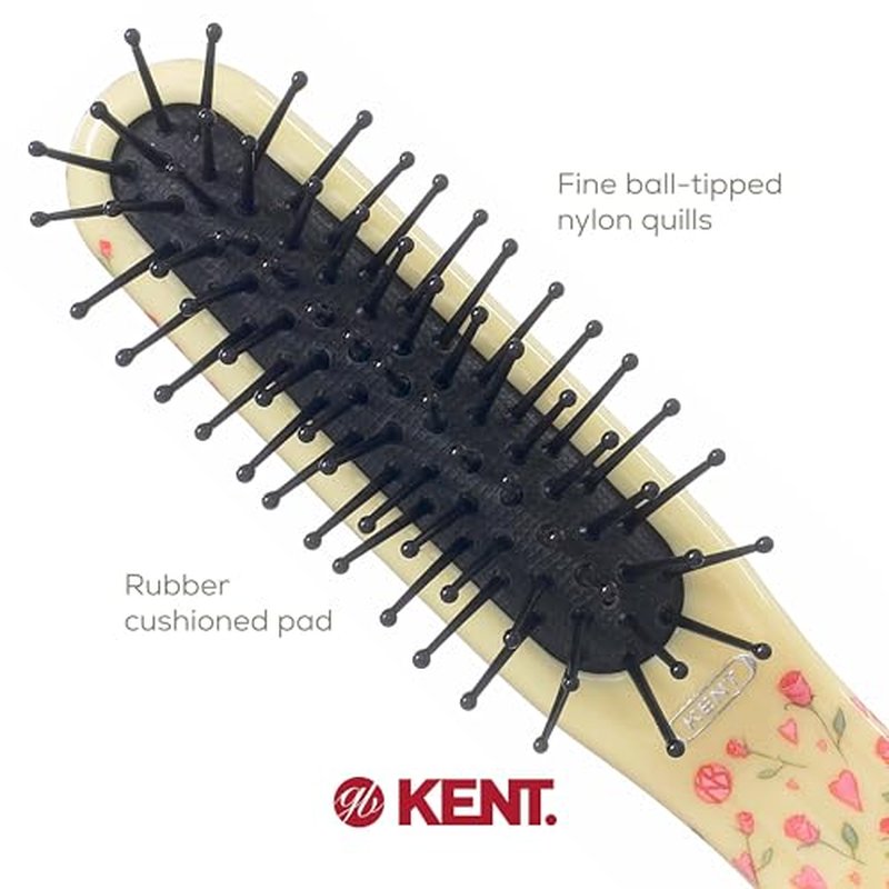 Kent ARTH1 Baby Hair Brush, Hair Brush for Kids, Small Brushes for Hair and Travel Brush Hair Detangler with Non-Scratch Nylon Bristles for Gentle Detangling Arthedz (Hearts N' Roses Pattern)