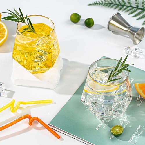 Clear and Gold 80PCS Diamond Stemless Plastic Wine & Whiskey Glasses - Gold Rim
